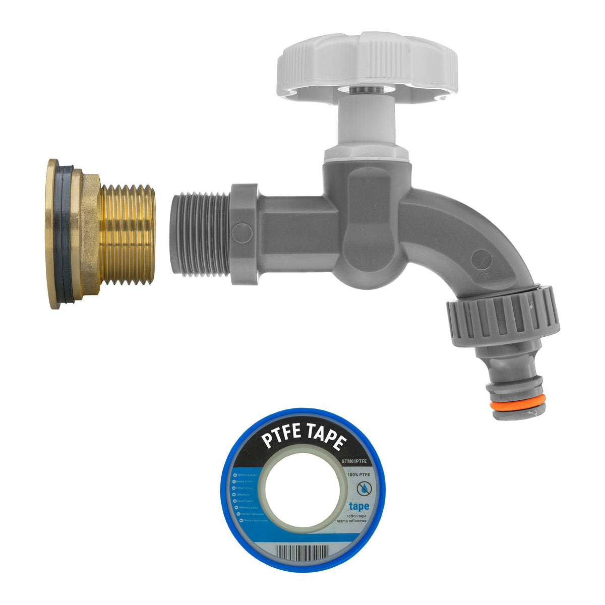 Water Butt Brass Kit 3/4in with Grey Dial Tap Hose Connector Set Water Connector
