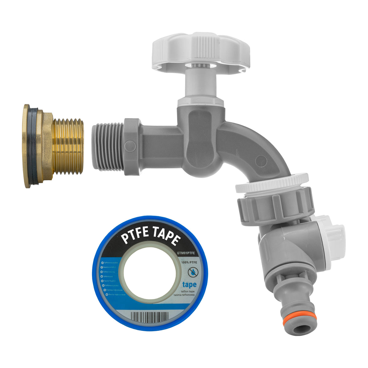 Water Butt Brass Kit 3/4" with Grey Dial Tap + Two-Way Splitter and Drill Bit