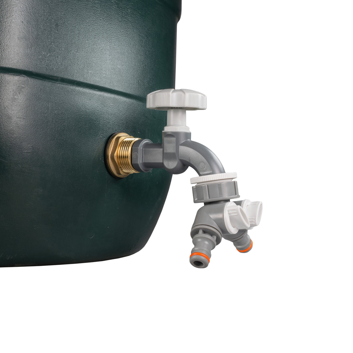 Water Butt Brass Kit 3/4" with Grey Dial Tap + Two-Way Splitter and Drill Bit