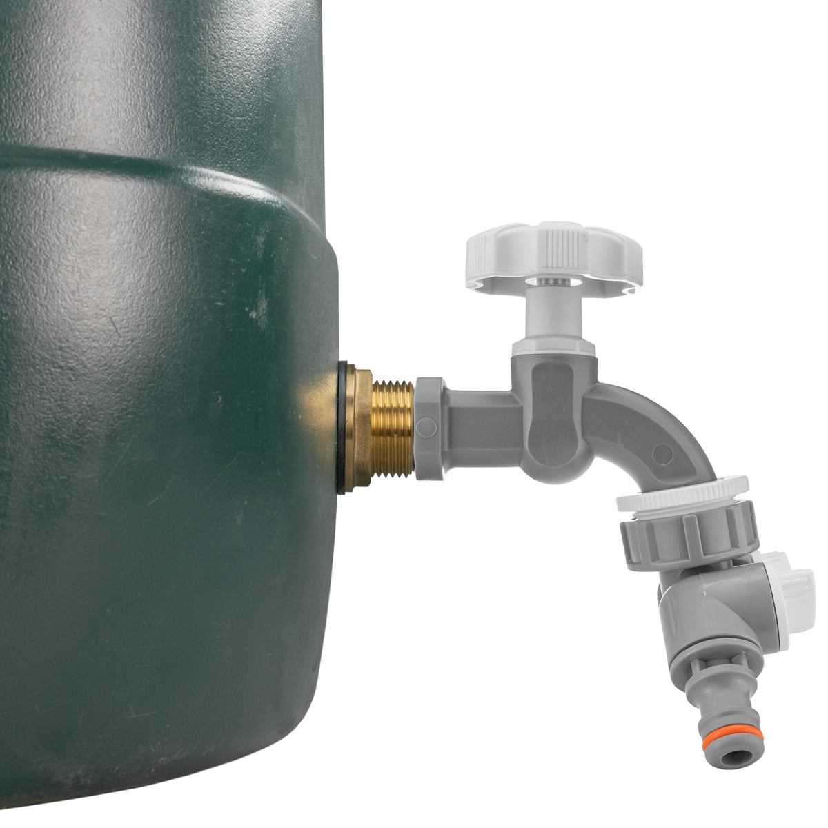 Water Butt Brass Kit 3/4in with Grey Dial Tap + Two-Way Splitter Water Connector