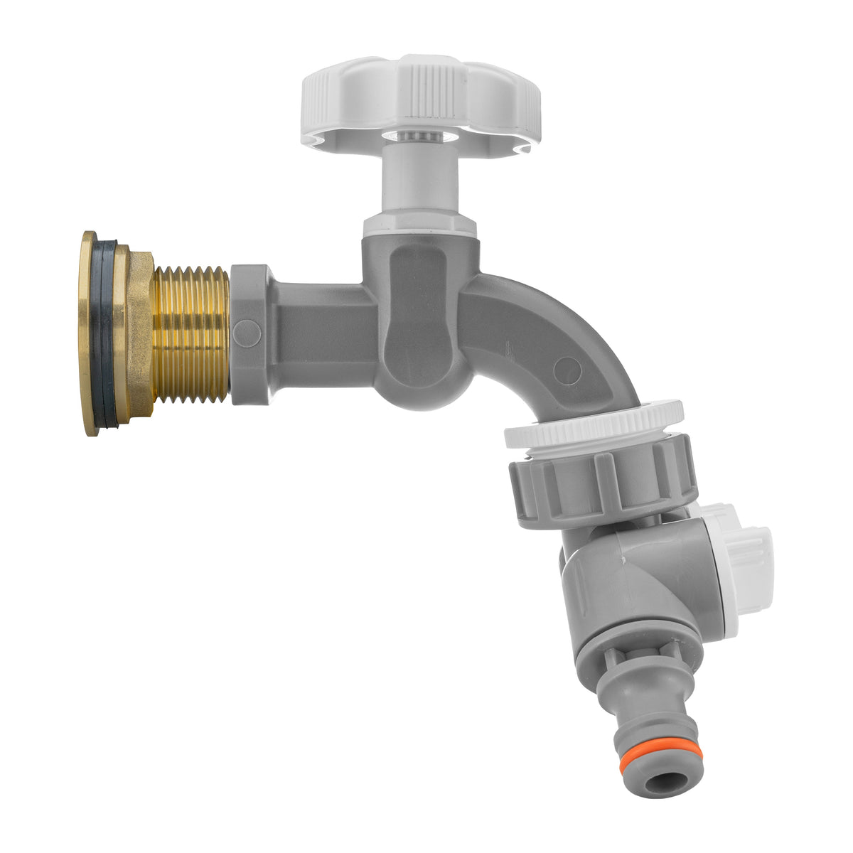 Water Butt Brass Kit 3/4in with Grey Dial Tap + Two-Way Splitter Water Connector