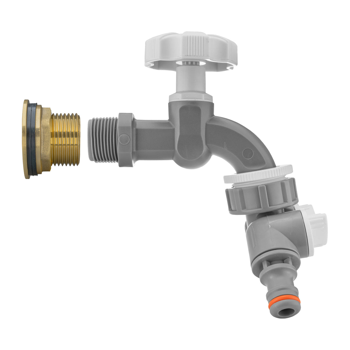 Water Butt Brass Kit 3/4in with Grey Dial Tap + Two-Way Splitter Water Connector