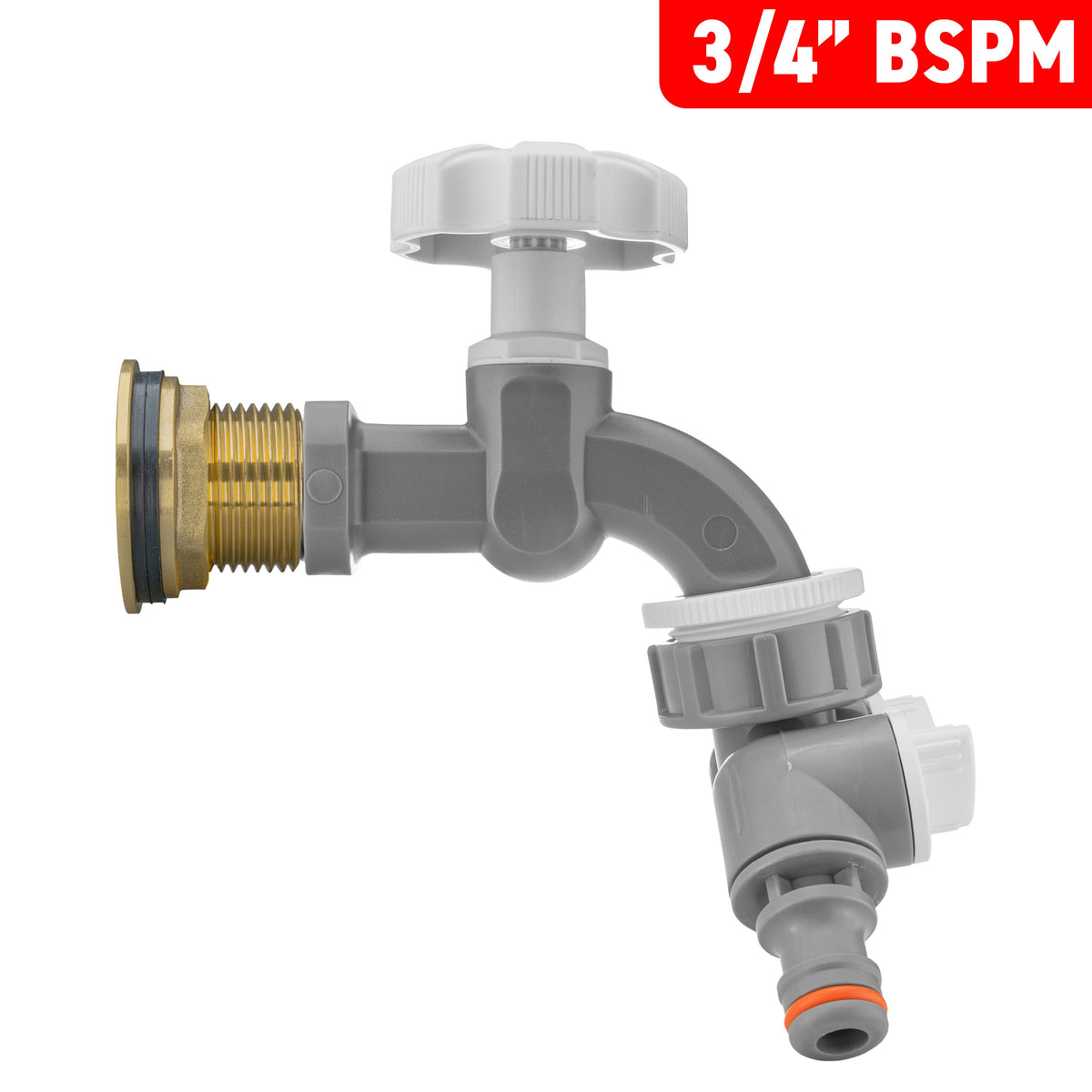 Water Butt Brass Kit 3/4in with Grey Dial Tap + Two-Way Splitter Water Connector