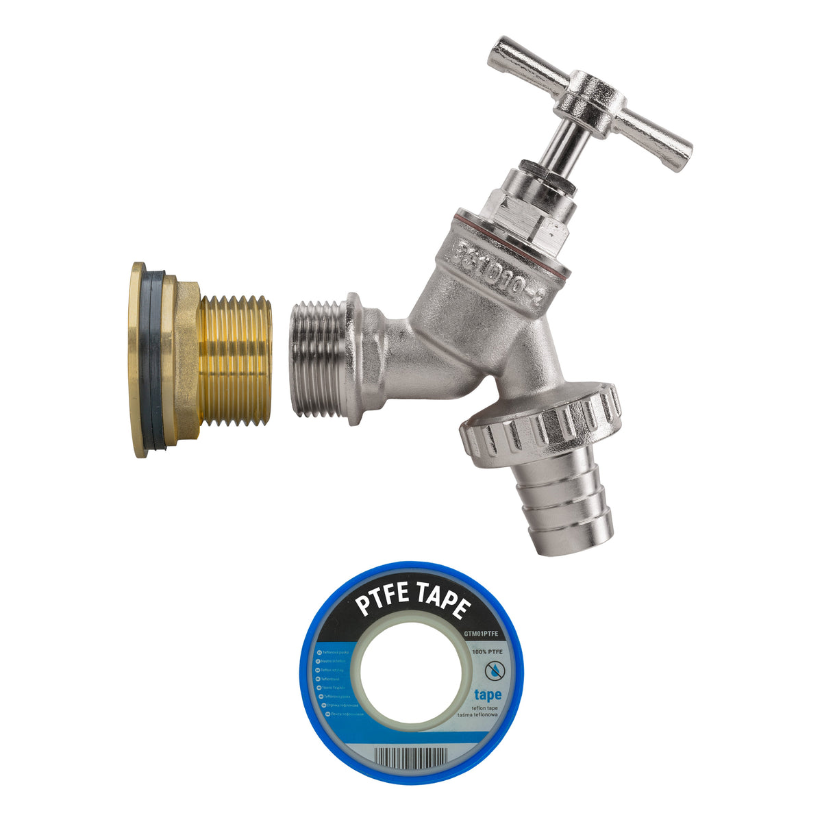 Water Butt Brass Kit 3/4" with Nickel Plated Brass Barbed Tap and Drill Bit