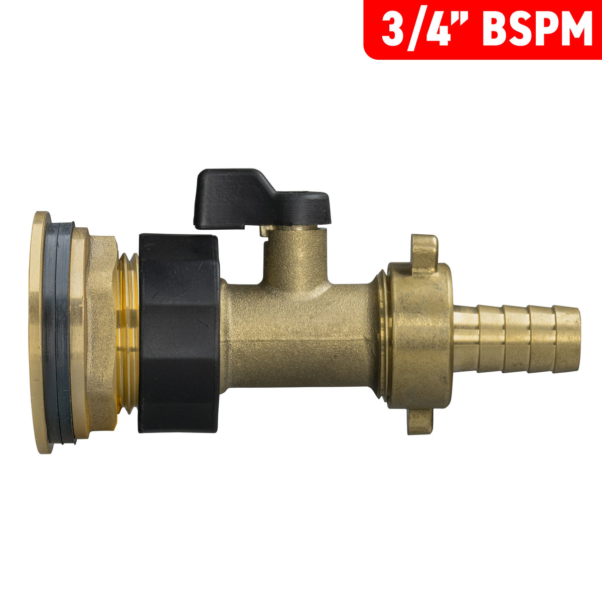 Water Butt Brass Kit 3/4in with Brass Valve + 13mm Barb for Brass Water Fitting