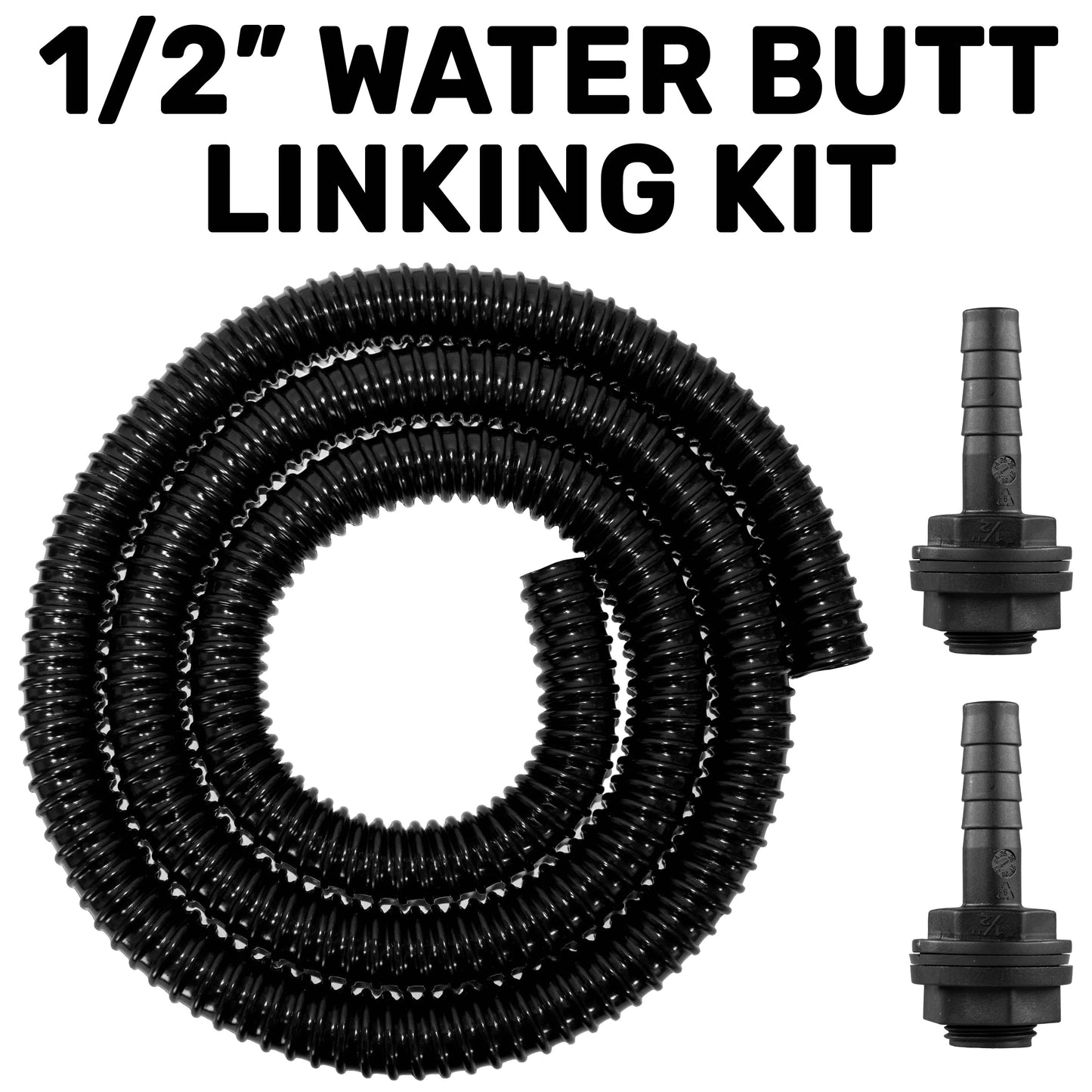 1/2in Water Butt Linking Kit and Drill Bit Hose Connector Set BSP Thread Fitting