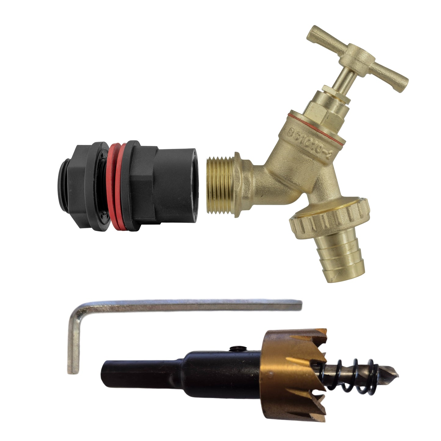 Water Butts Kit 1/2in with Brass Tap and Drill Bit Hose Pipe Fitting Tap Adapter