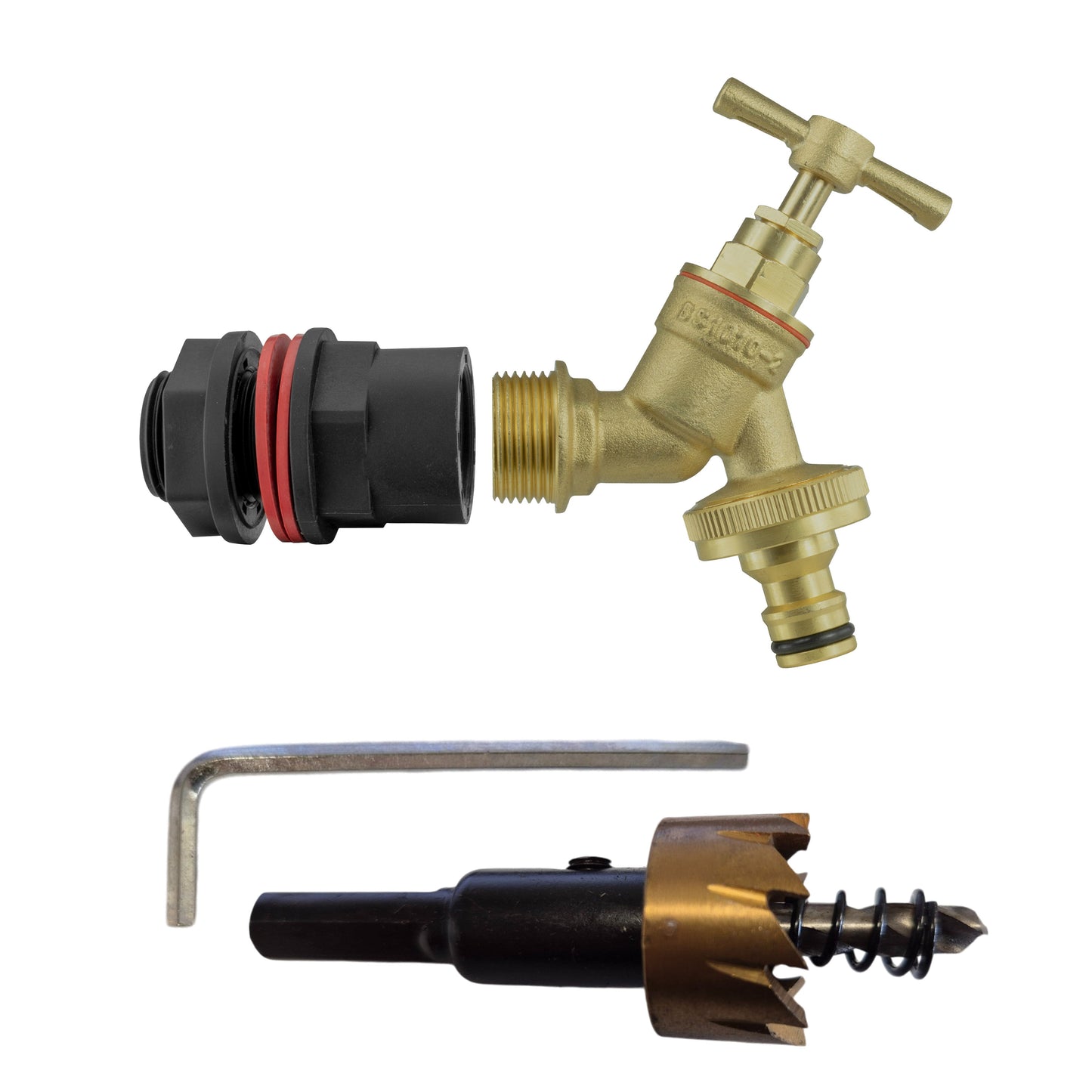 Water Butts Kit 1/2in with Brass Tap and Snap On and Drill Bit Hose Pipe Fitting