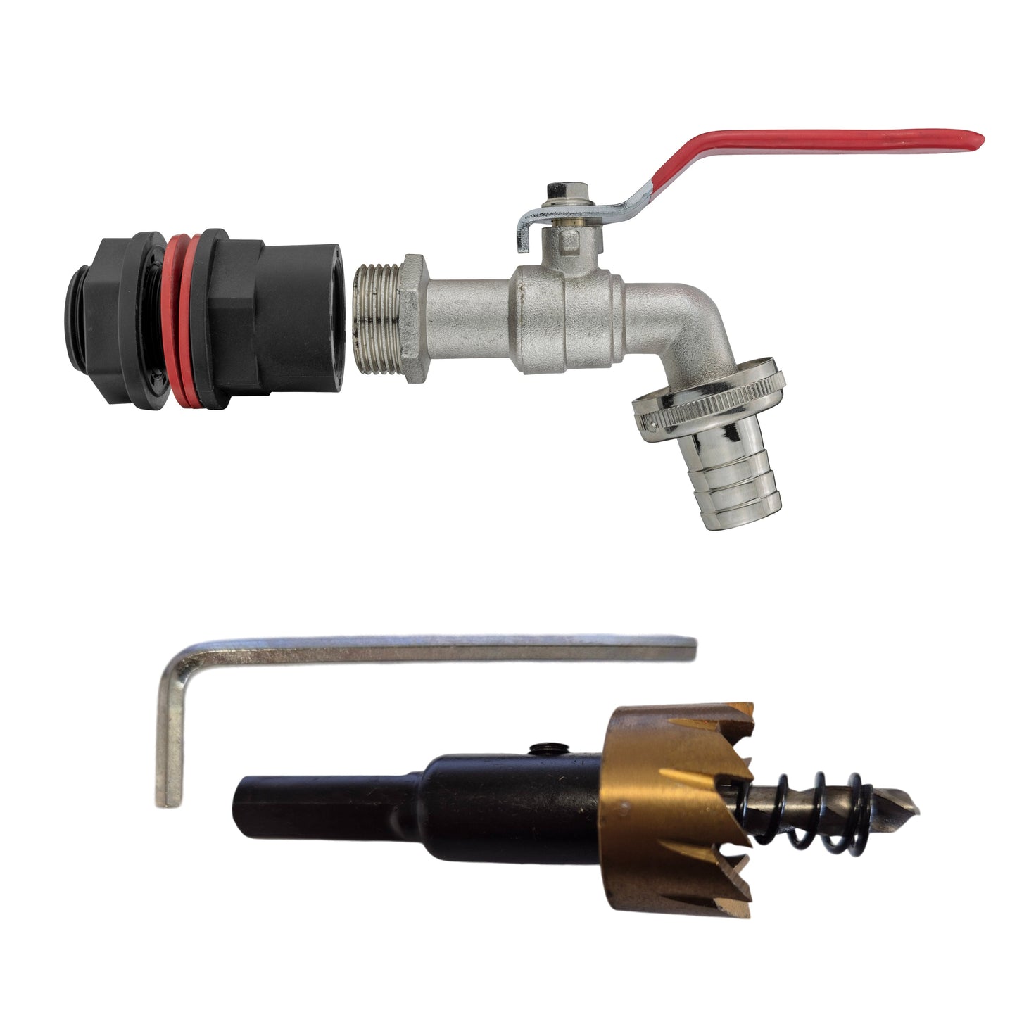Water Butts Kit 1/2in With Lever Tap and Drill Bit Hose Pipe Fitting Tap Adapter