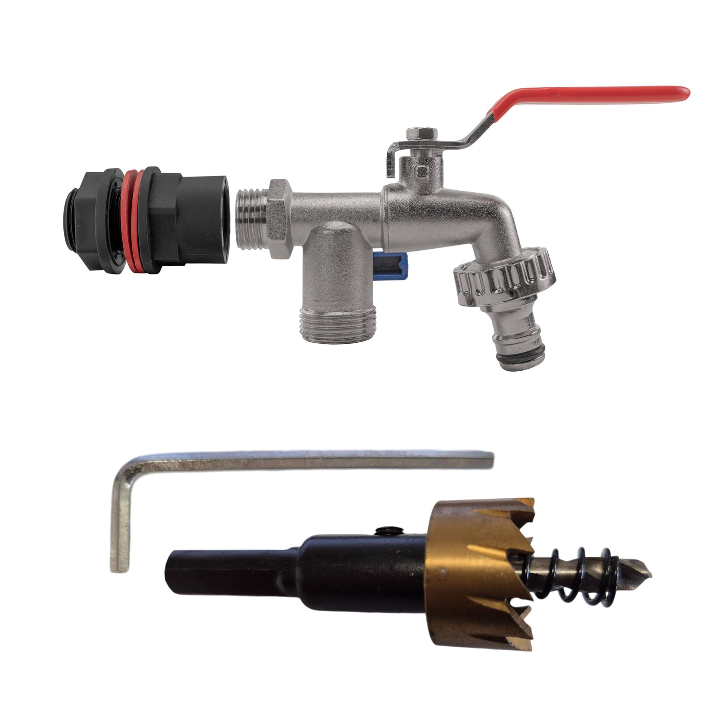 Water Butts Kit 1/2in With Double Tap and Drill Bit Garden Hose Pipe Tap Adapter