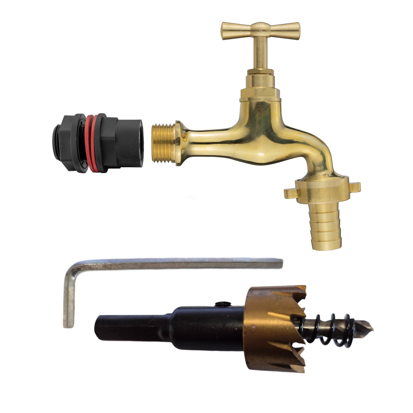 Water Butts Kit 1/2in With Polish Brass Tap 19mm Outlet and Drill Bit