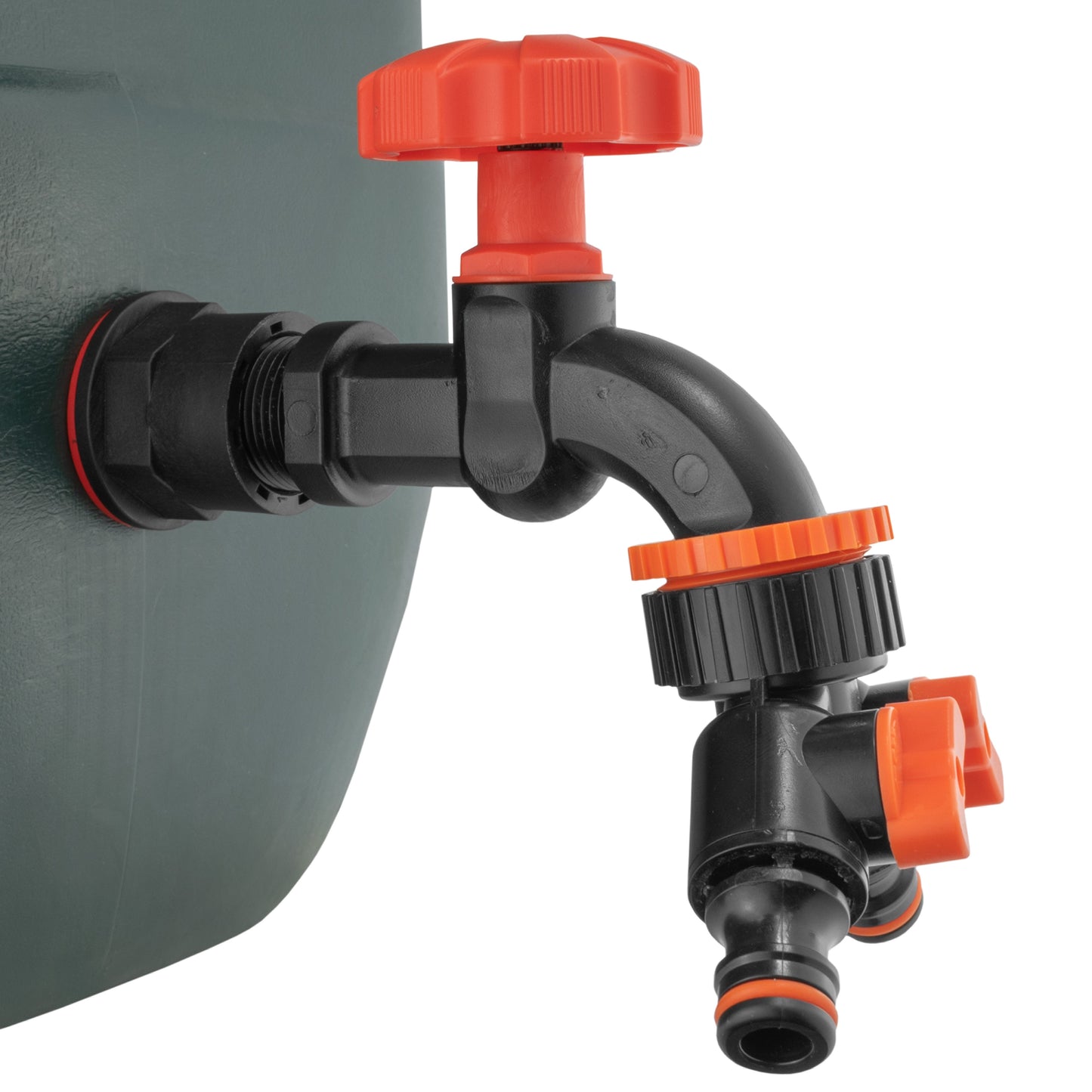 Water Butt Kit 1/2in with Black Dial Tap + Two-Way Splitter and Drill Bit