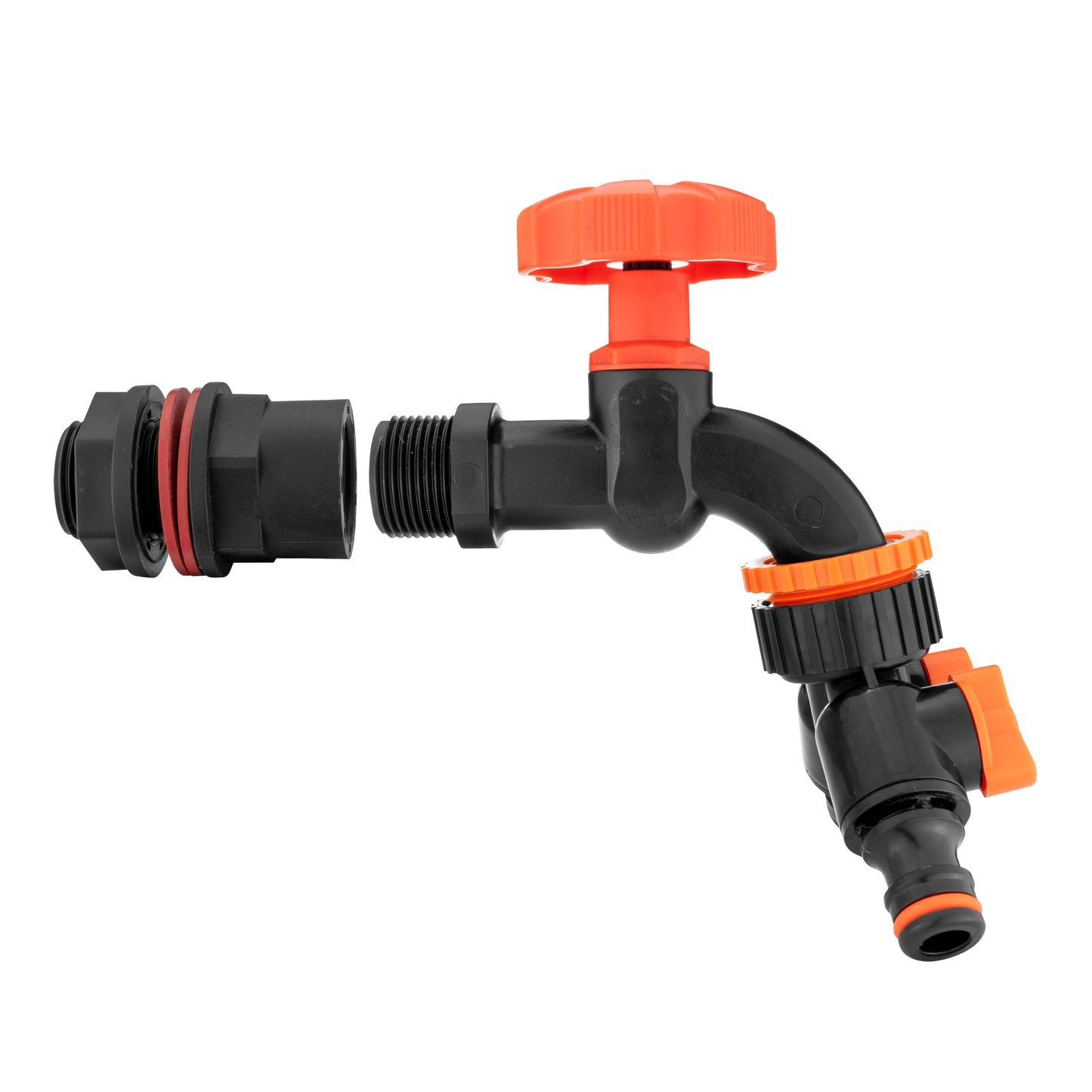 Water Butt Kit 1/2in with Black Dial Tap + Two-Way Splitter for Garden Hose Pipe