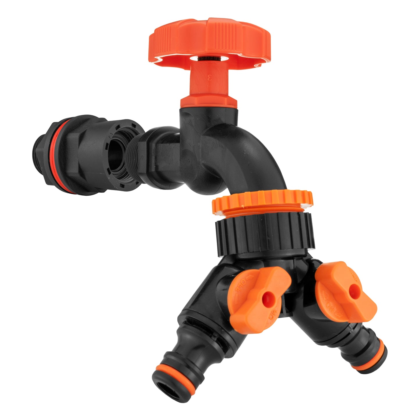 Water Butt Kit 1/2in with Black Dial Tap + Two-Way Splitter and Drill Bit