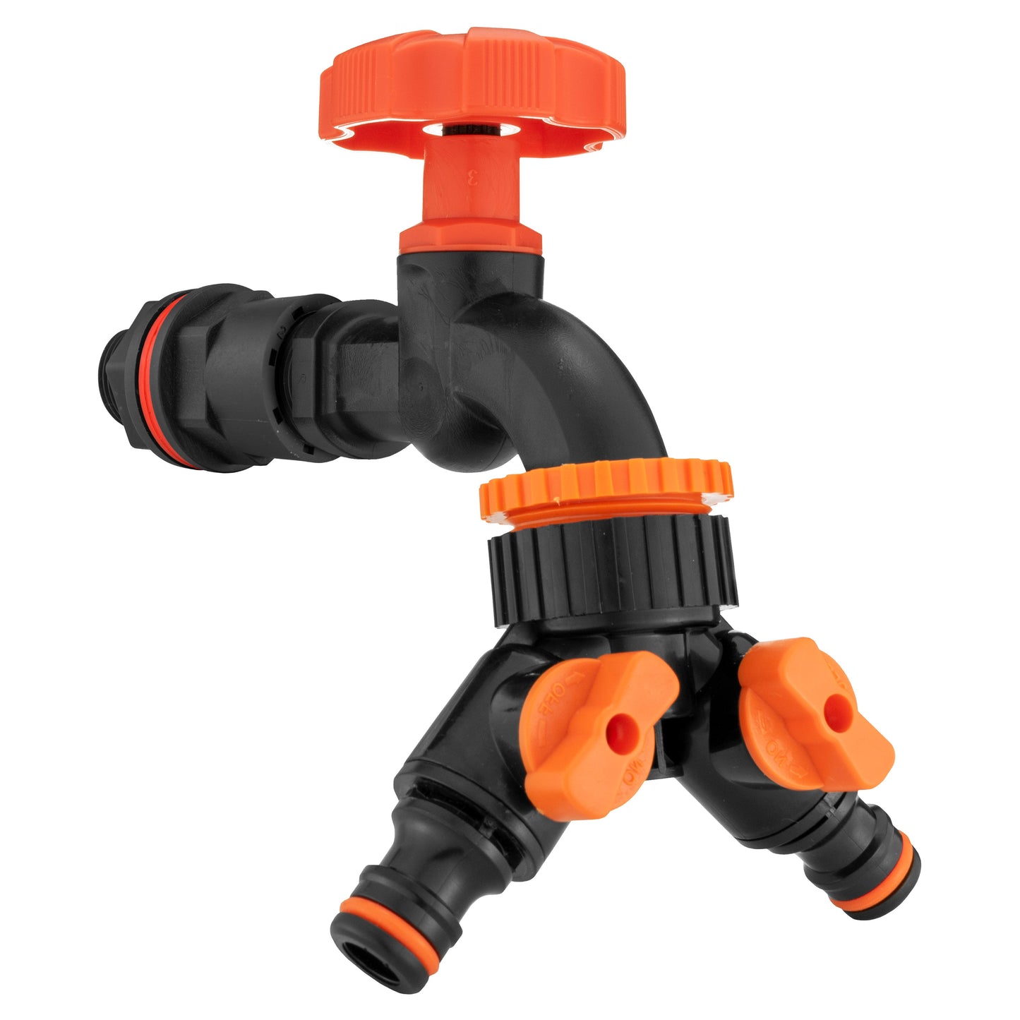 Water Butt Kit 1/2in with Black Dial Tap + Two-Way Splitter for Garden Hose Pipe