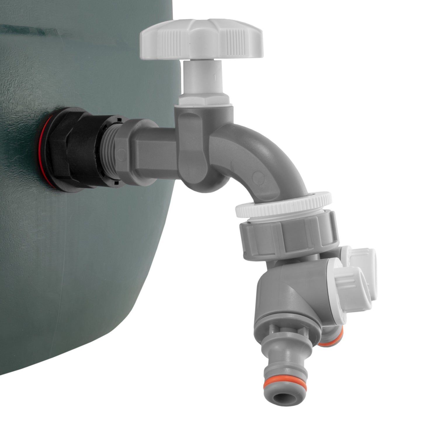 Water Butt Kit 1/2" with Grey Dial Tap + Two-Way Splitter