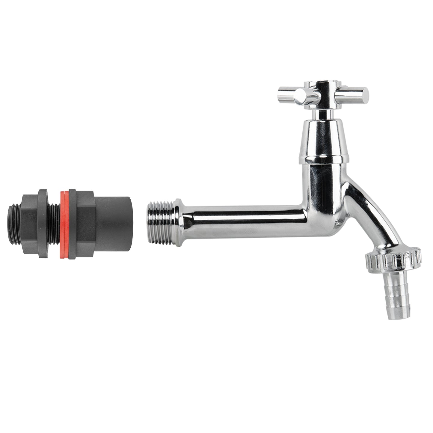 Water Butt Kit 1/2in with Extended Brass Chrome Tap 1/2in Barb Hose Pipe Fitting