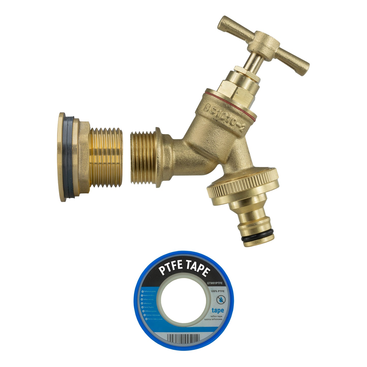 Water Butt Brass Kit 1in with Brass Quick Connect Tap and Drill Bit Tap Adapter