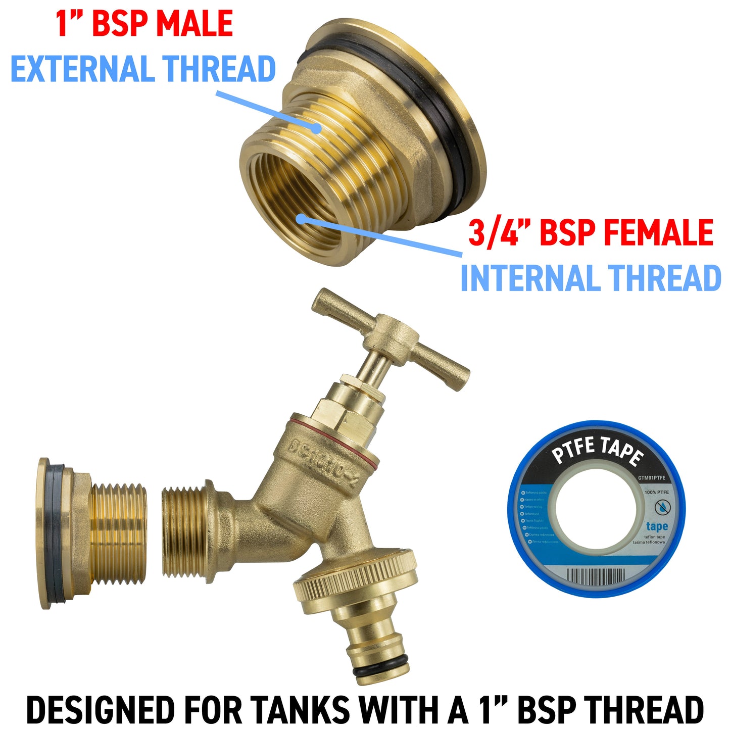 Water Butt Brass Kit 1in with Brass Quick Connect Tap Lawn Sprinkler Tap Adapter