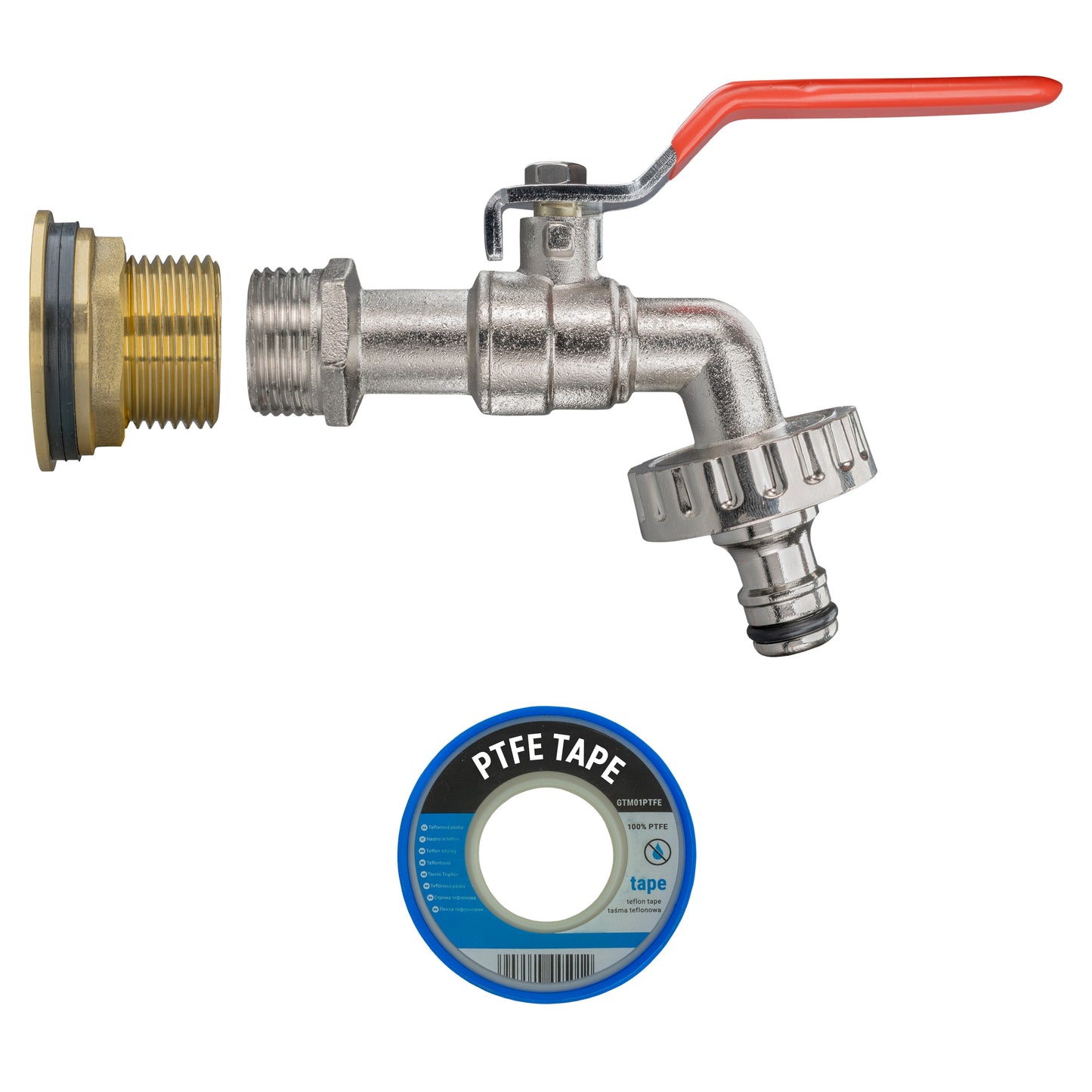 Water Butt Brass Kit 1in with Quick Connect Lever Tap and Drill Bit Tap Adapter