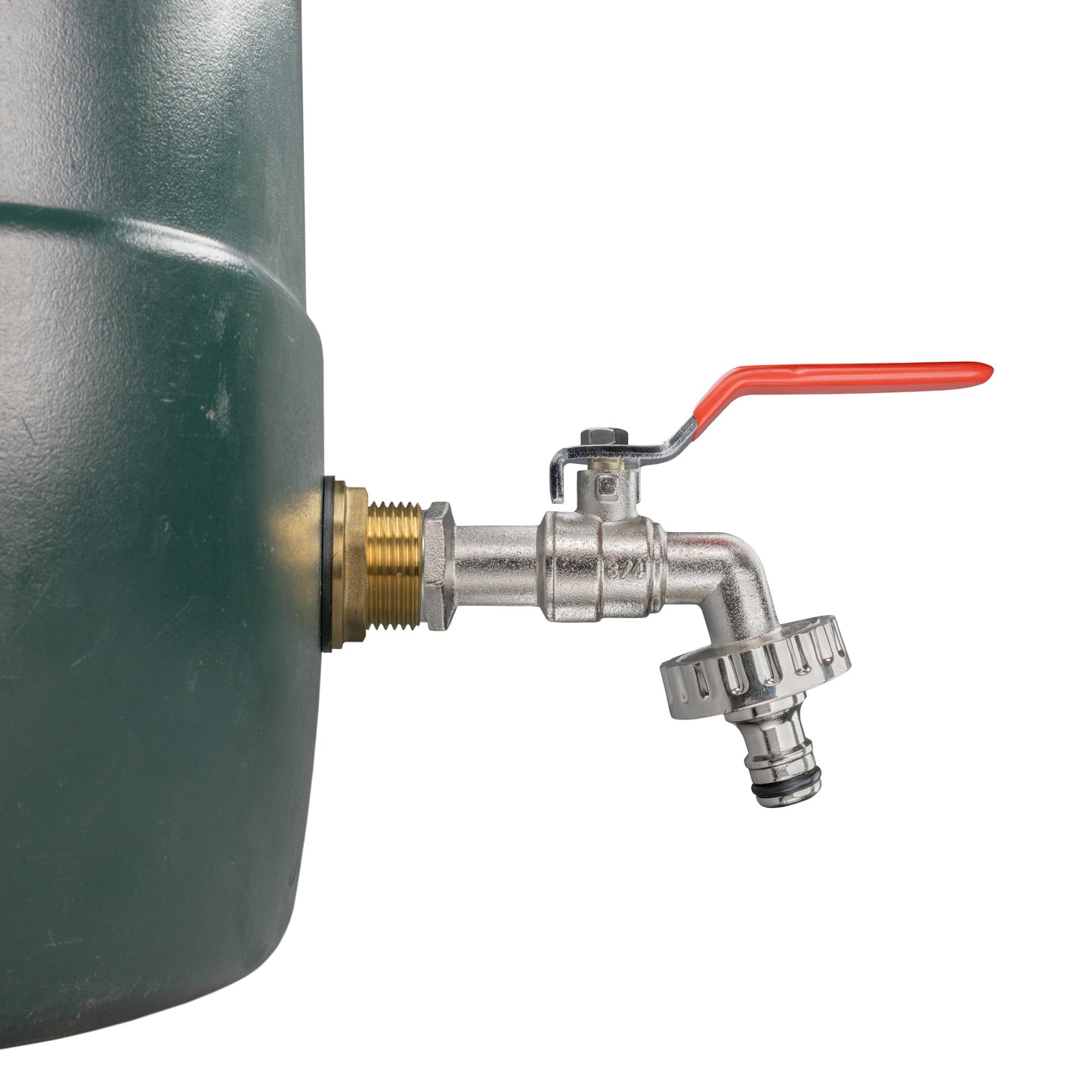 Water Butt Brass Kit 1in with Quick Connect Lever Tap and Drill Bit Tap Adapter