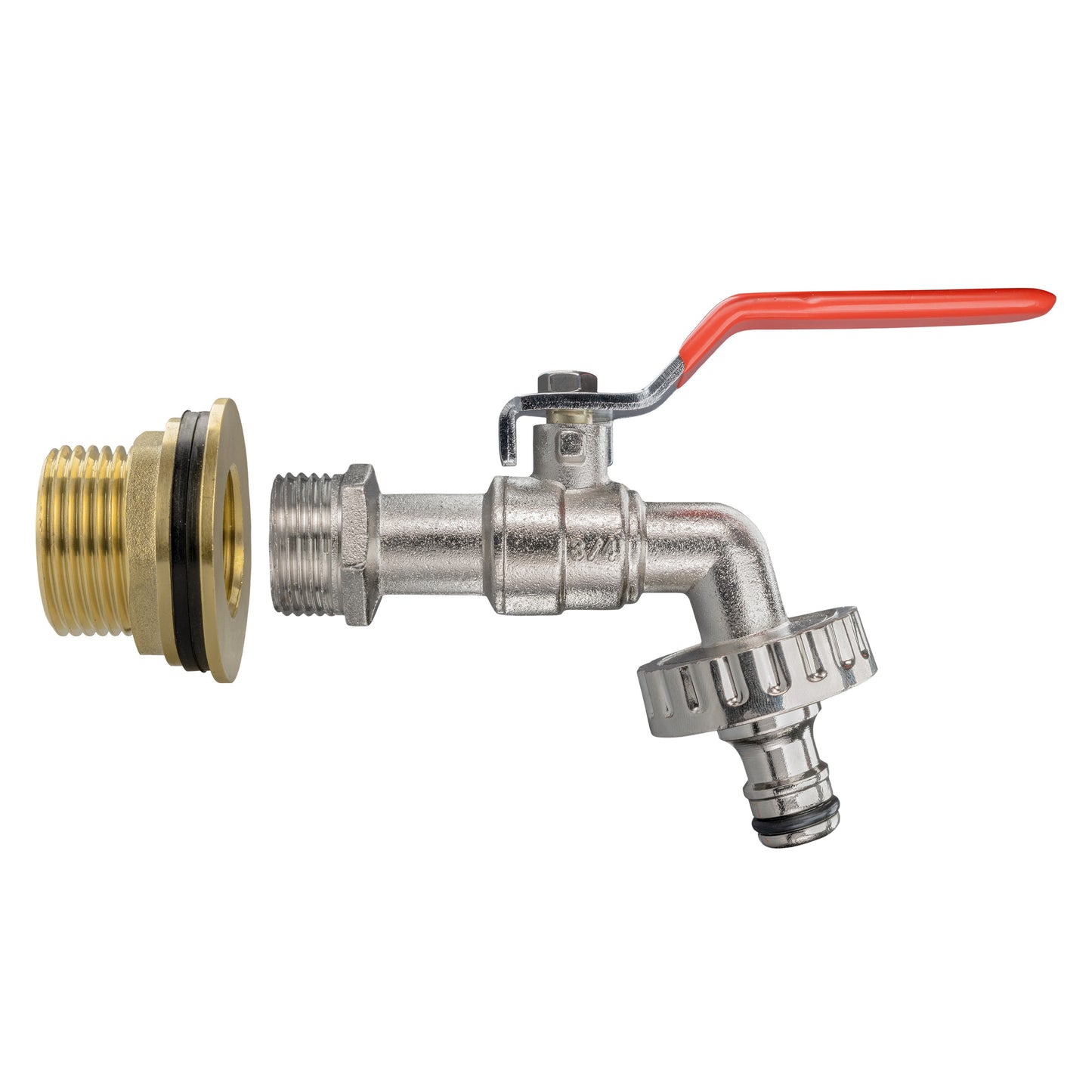 Water Butt Brass Kit 1in with Quick Connect Lever Tap and Drill Bit Tap Adapter