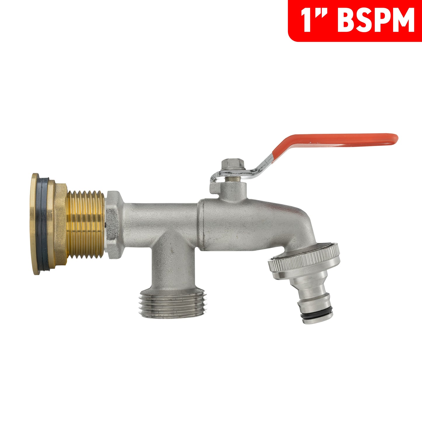 Water Butt Brass Kit 1in with Double Tap and Drill Bit for Garden Irrigation Kit