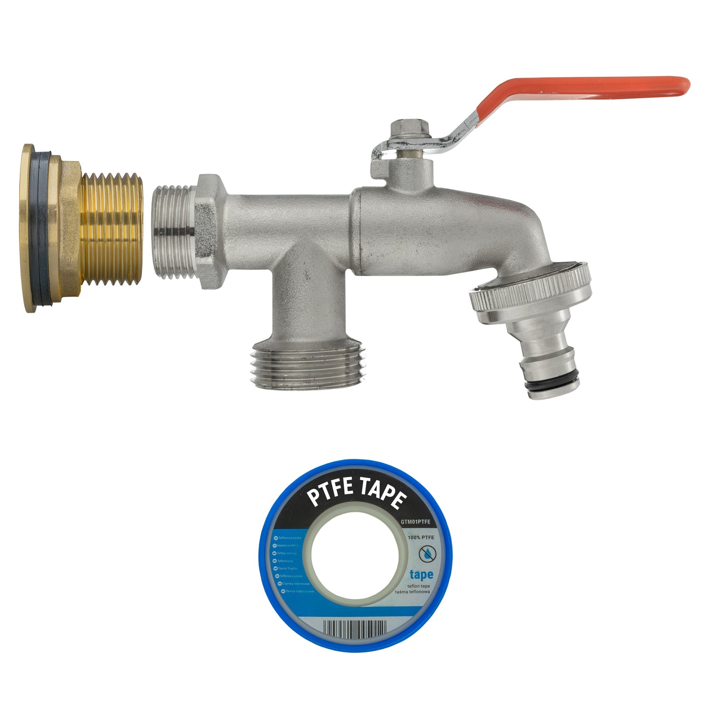 Water Butt Brass Kit 1in with Double Tap Outdoor Watering Kit Hose Connector Set