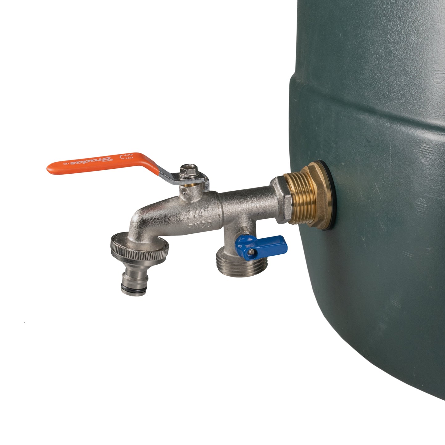 Water Butt Brass Kit 1in with Double Tap and Drill Bit for Garden Irrigation Kit
