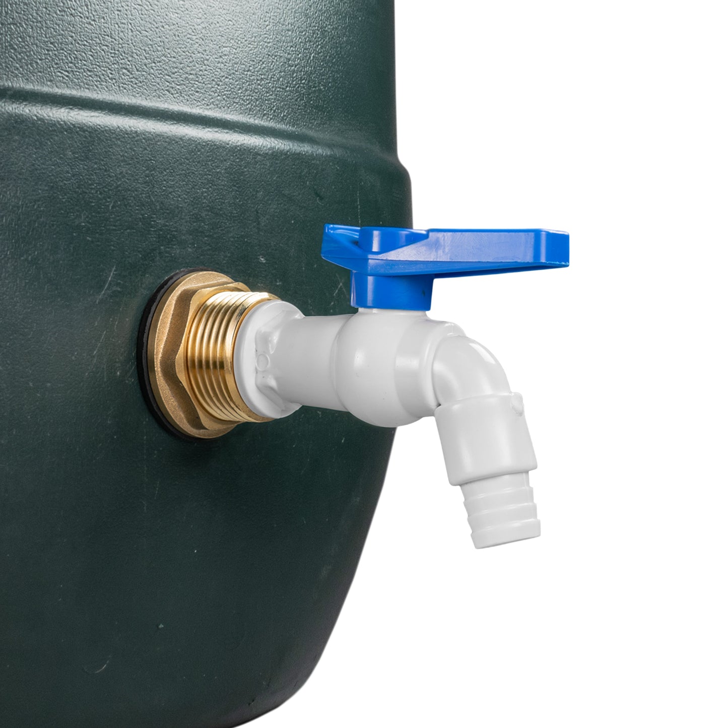 Water Butt Brass Kit 1in with White PVC Tap and Drill Bit for Hose Connector Set