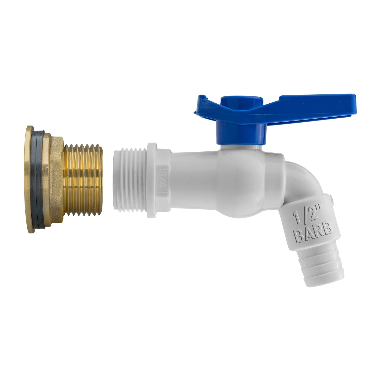 Water Butt Brass Kit 1in with White PVC Tap and Drill Bit for Hose Connector Set