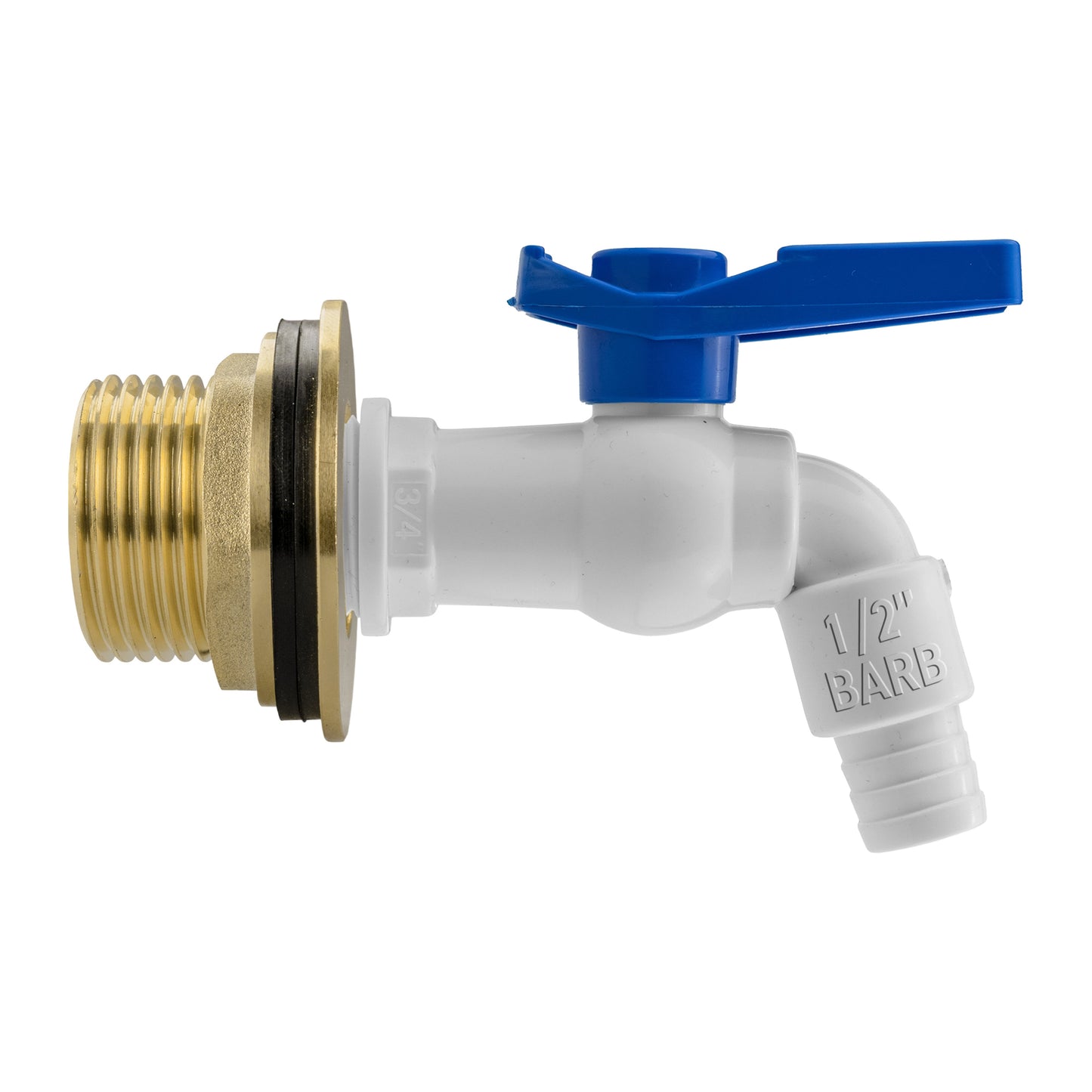 Water Butt Brass Kit 1in with White PVC Tap and Drill Bit for Hose Connector Set
