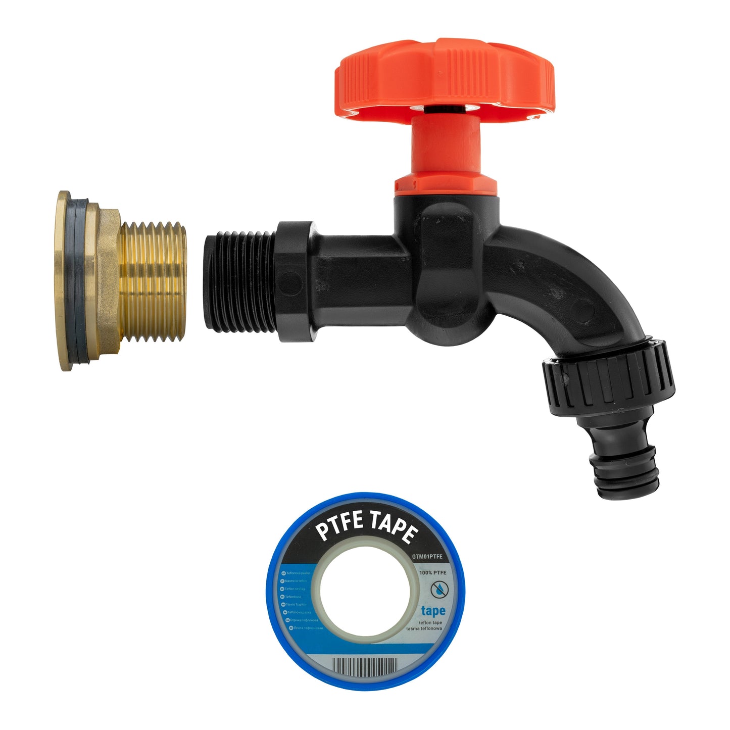 Water Butt Brass Kit 1in with Black Dial Tap and Drill Bit for Hose Pipe Fitting