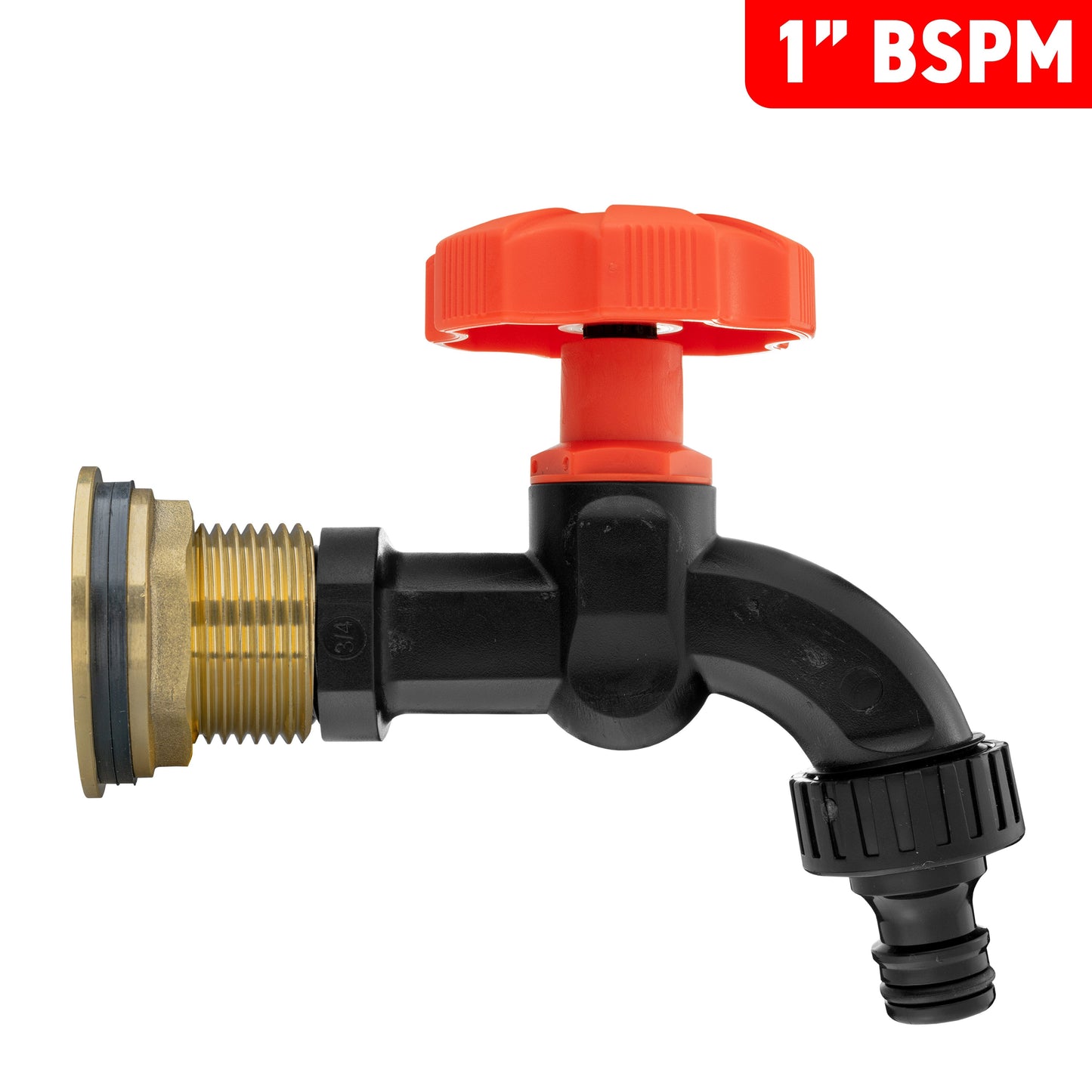 Water Butt Brass Kit 1in with Black Dial Tap and Drill Bit for Hose Pipe Fitting