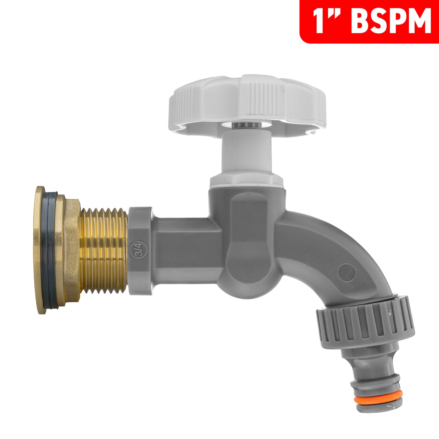 Water Butt Brass Kit 1in with Grey Dial Tap Hose Connector Set Hose Pipe Fitting