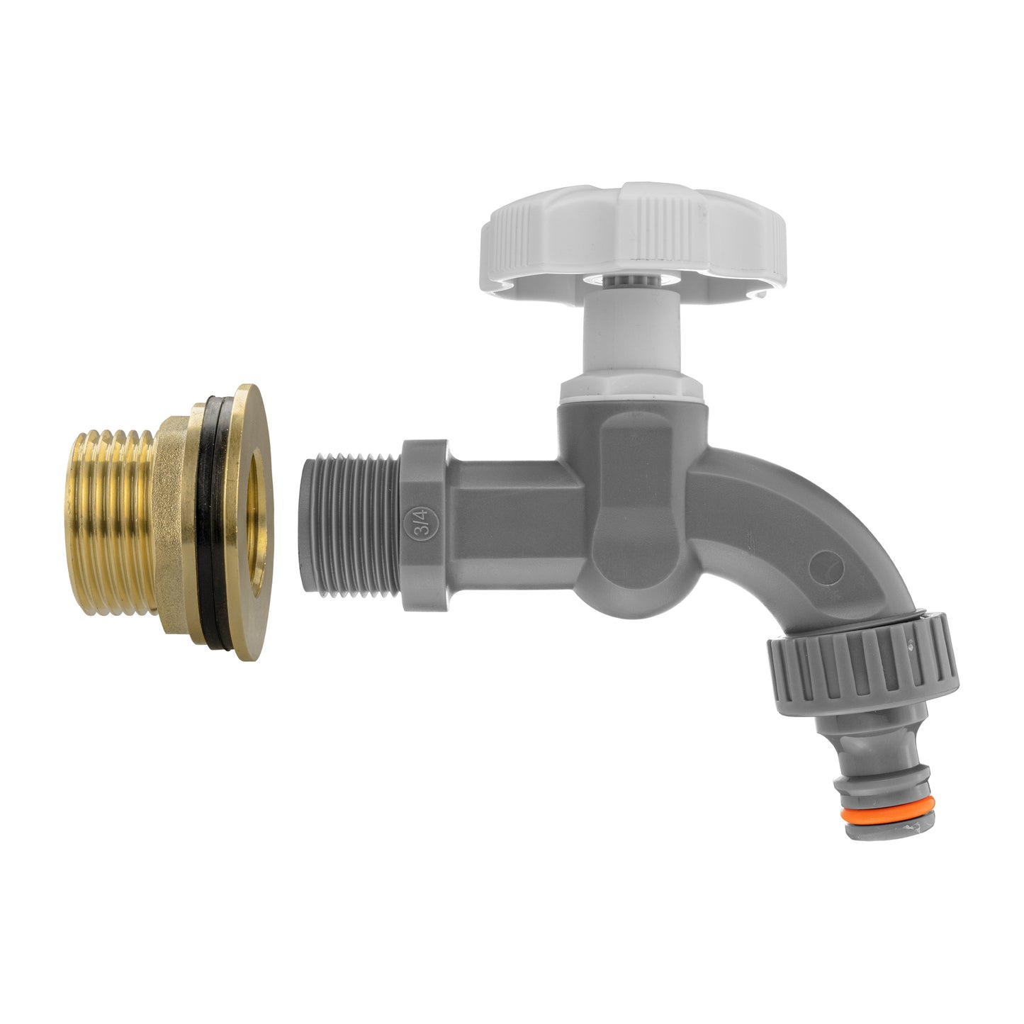 Water Butt Brass Kit 1in with Grey Dial Tap and Drill Bit for Hose Connector Set