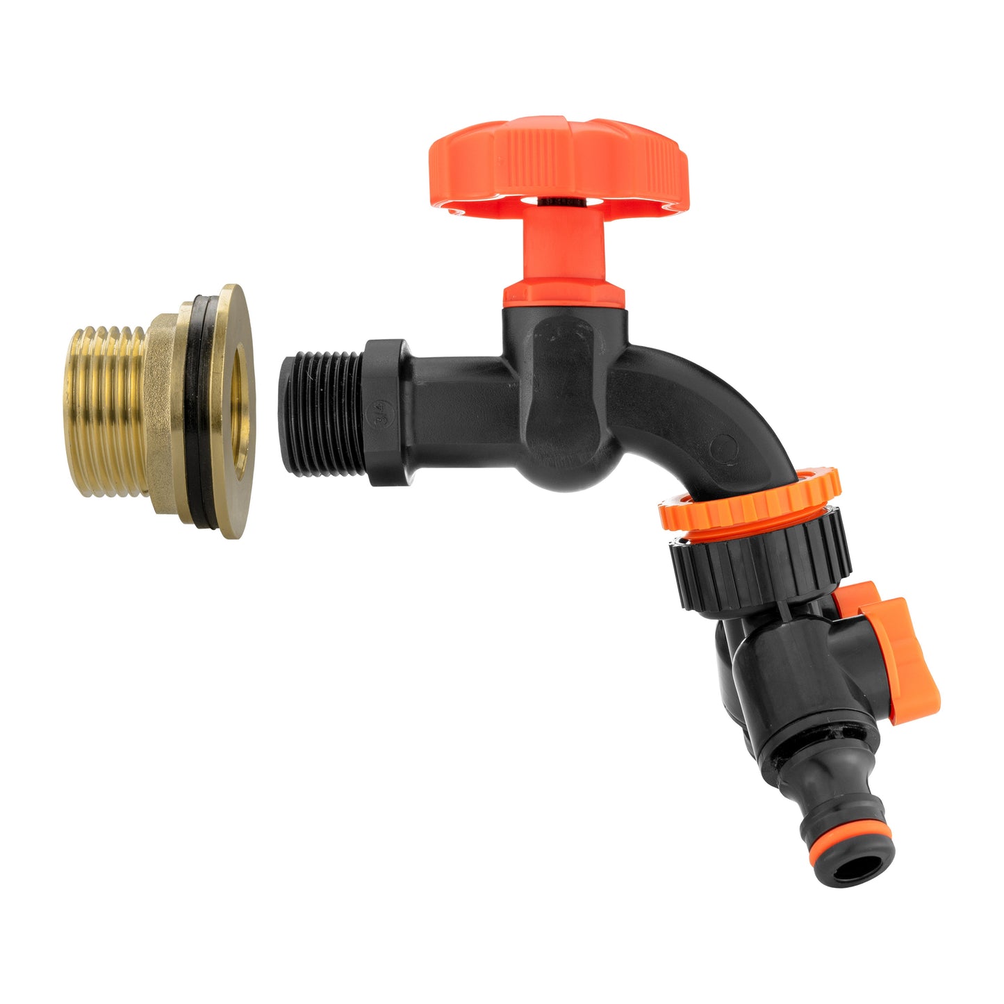 Water Butt Brass Kit 1in with Black Dial Tap + Two-Way Splitter and Drill Bit