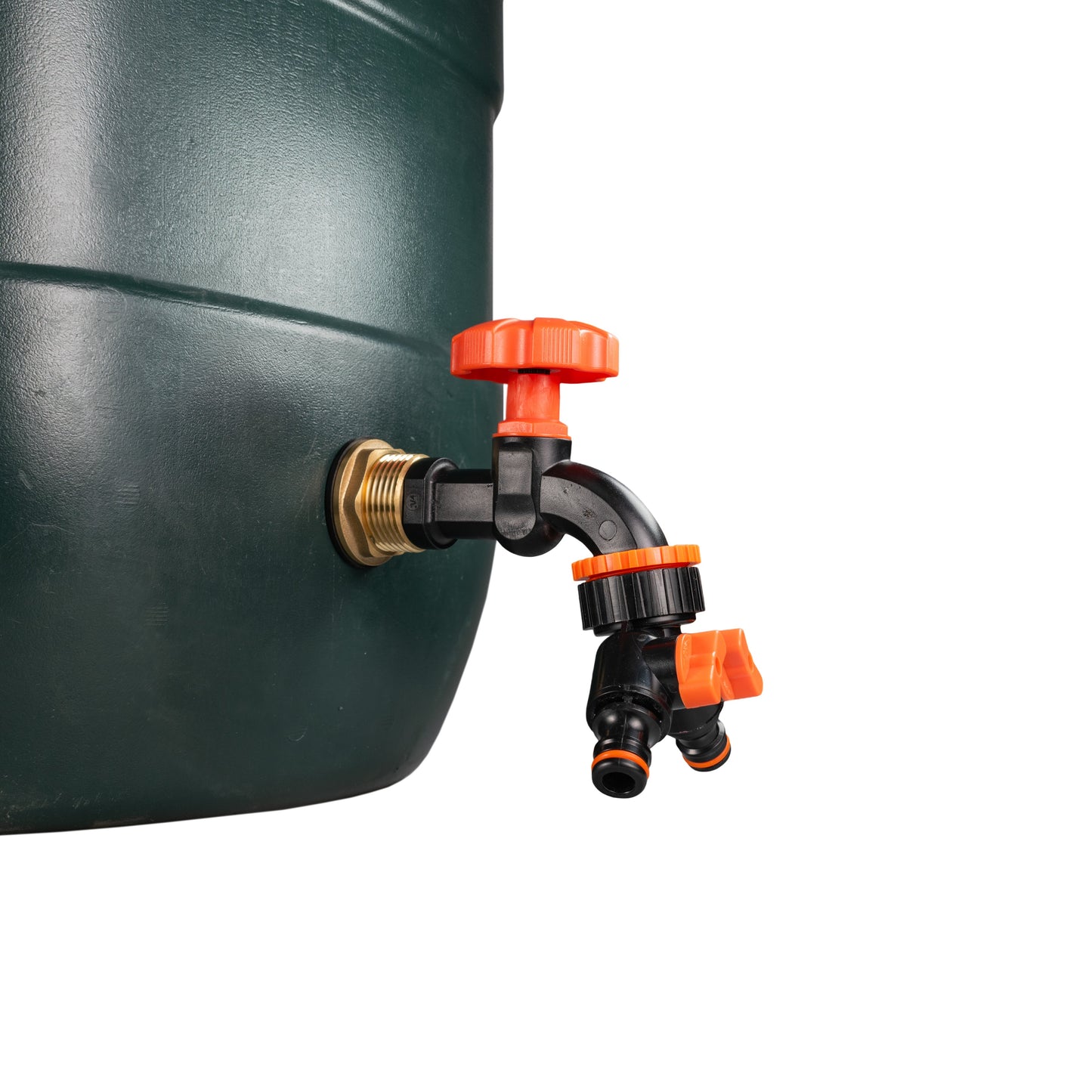 Water Butt Brass Kit 1in with Black Dial Tap + Two-Way Splitter and Drill Bit