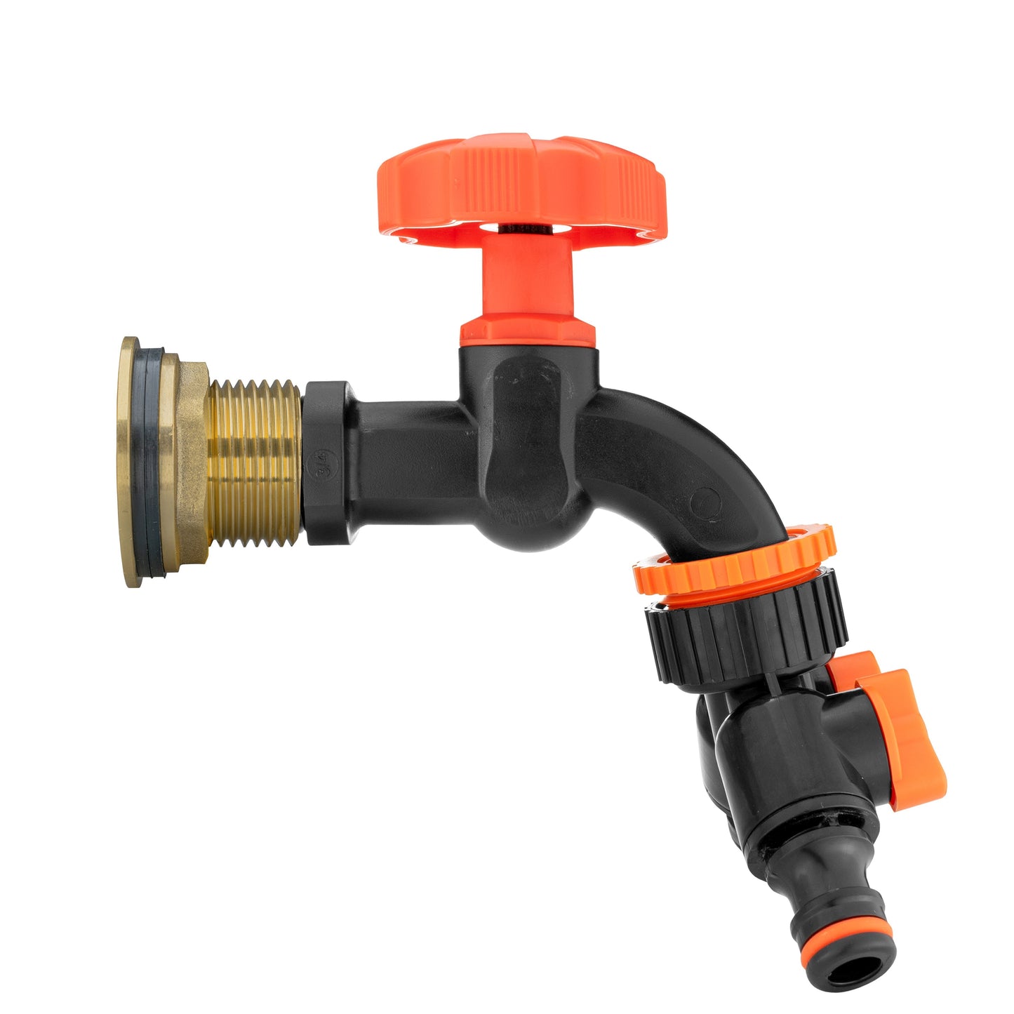 Water Butt Brass Kit 1in with Black Dial Tap + Two-Way Splitter and Drill Bit