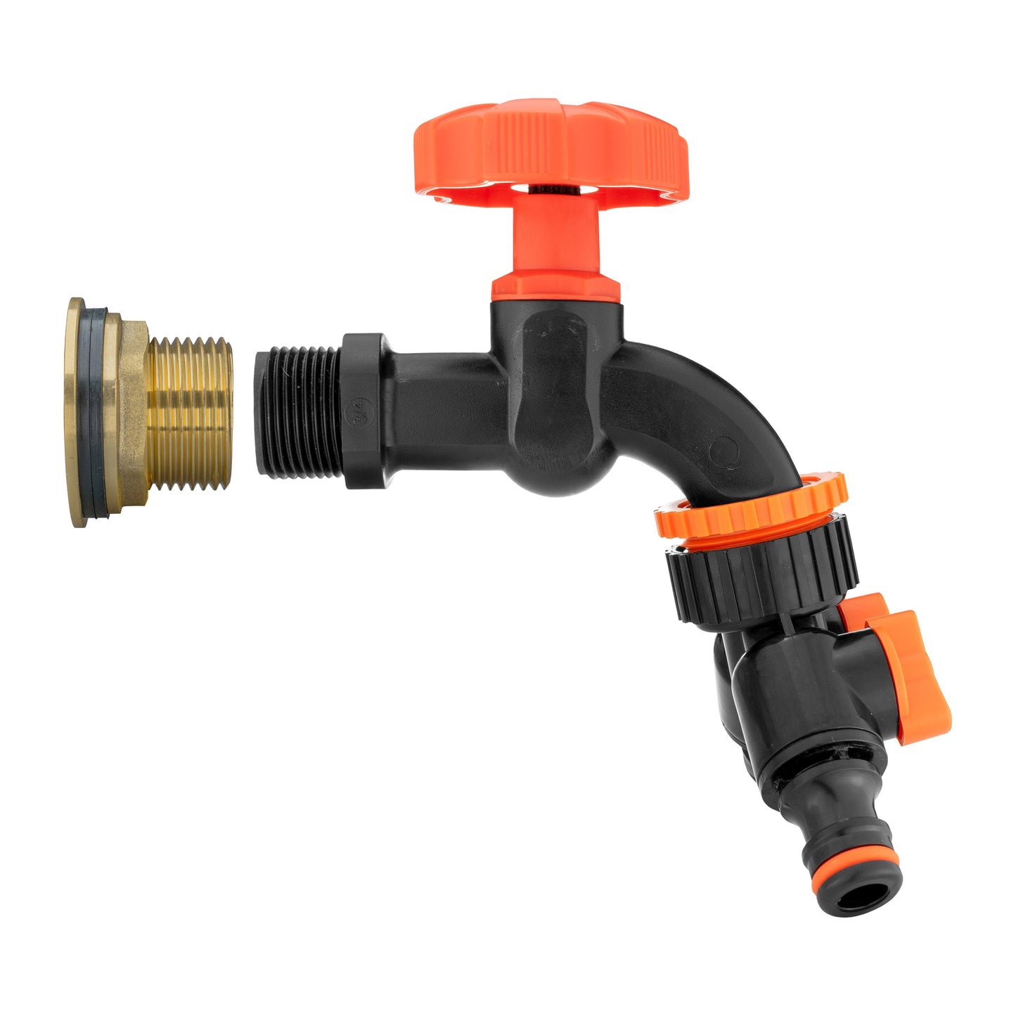 Water Butt Brass Kit 1in with Black Dial Tap + Two-Way Splitter Garden Hose Pipe