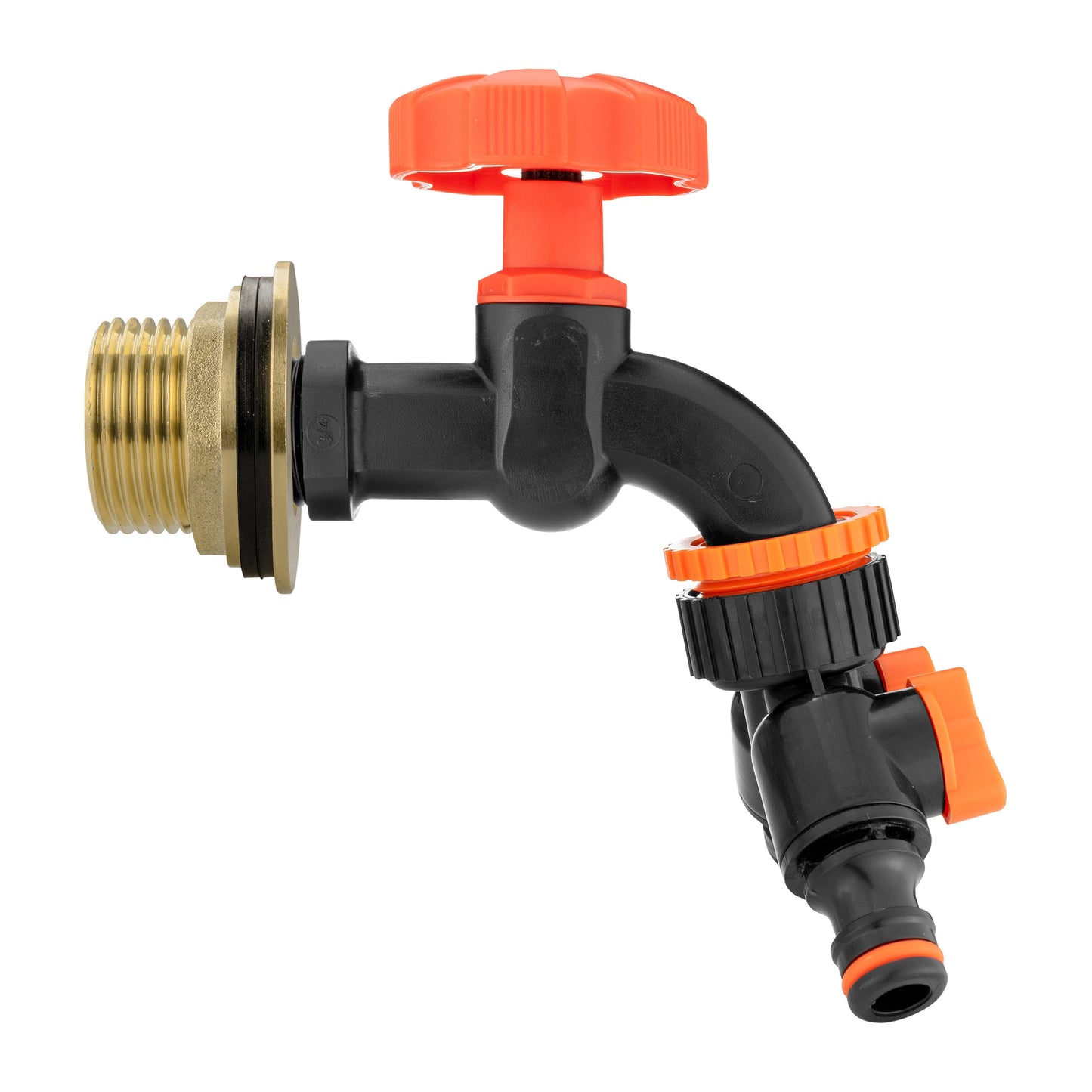 Water Butt Brass Kit 1in with Black Dial Tap + Two-Way Splitter and Drill Bit