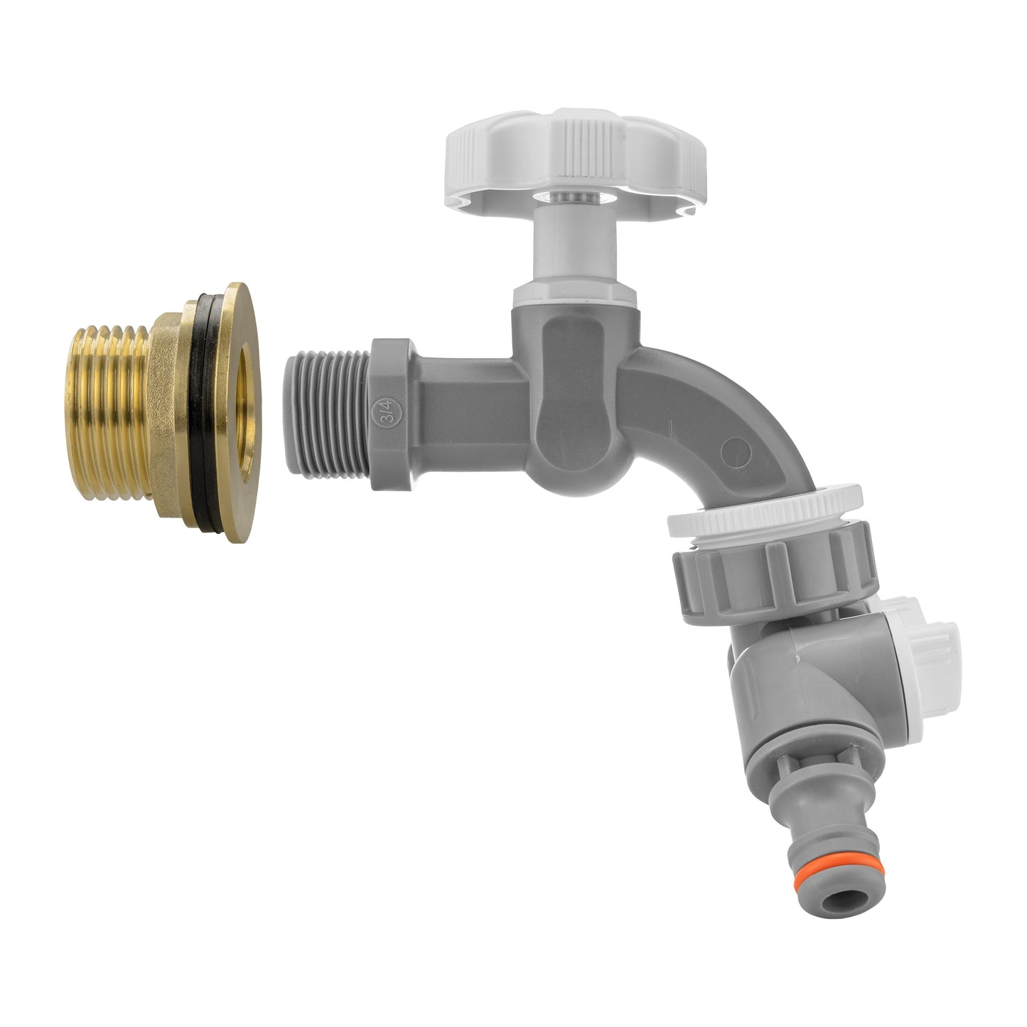 Water Butt Brass Kit 1in with Grey Dial Tap + Two-Way Splitter and Drill Bit