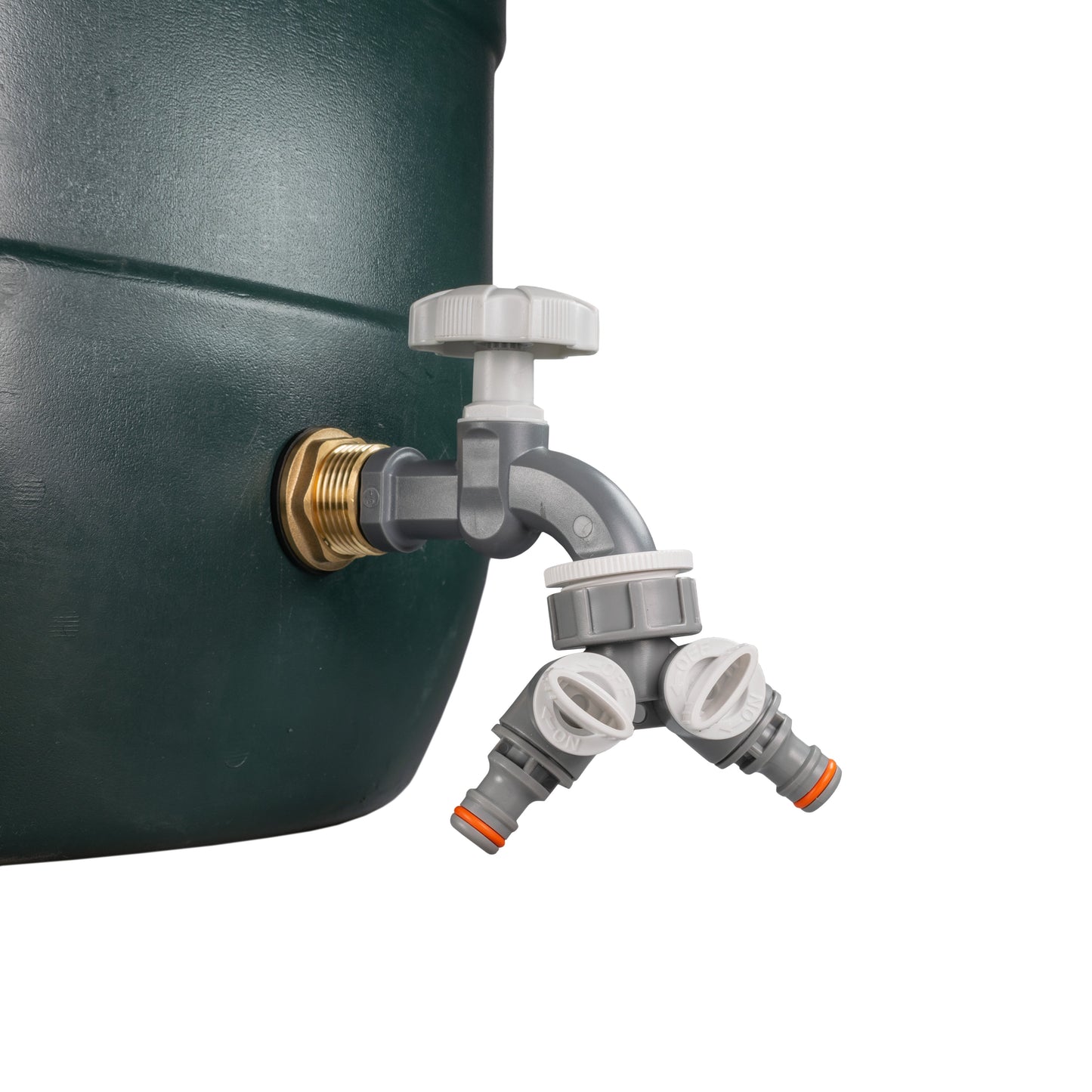 Water Butt Brass Kit 1in with Grey Dial Tap + Two-Way Splitter and Drill Bit