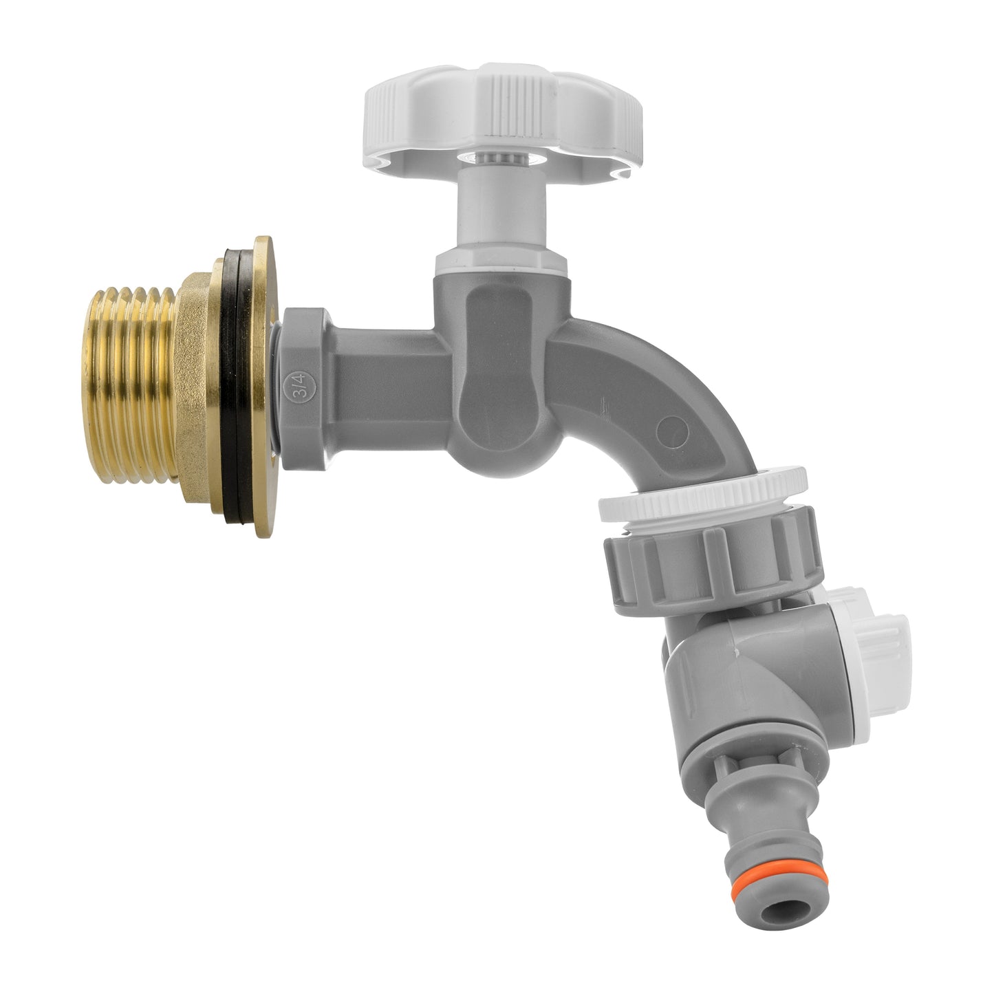 Water Butt Brass Kit 1in with Grey Dial Tap + Two-Way Splitter and Drill Bit