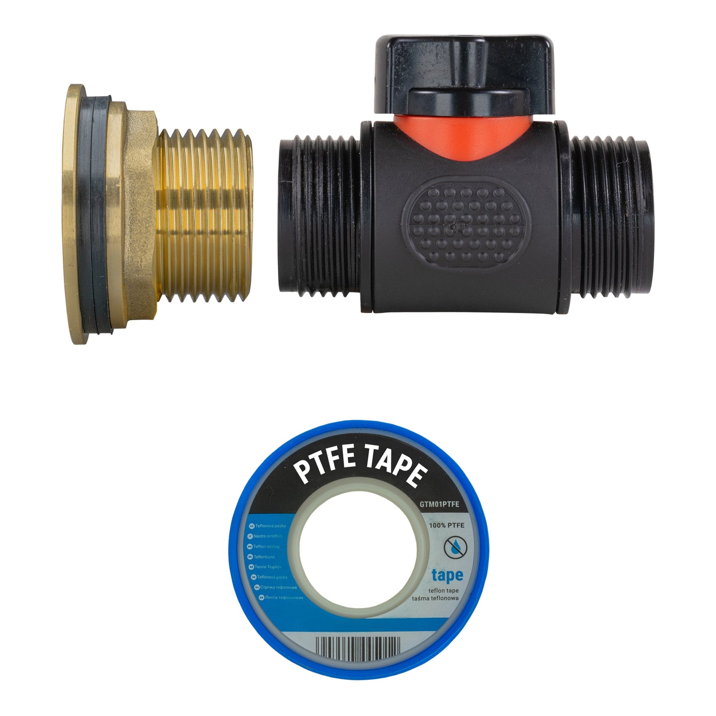 Water Butt Brass Kit 1in with 3/4in BSP In-Line Valve and Drill Bit