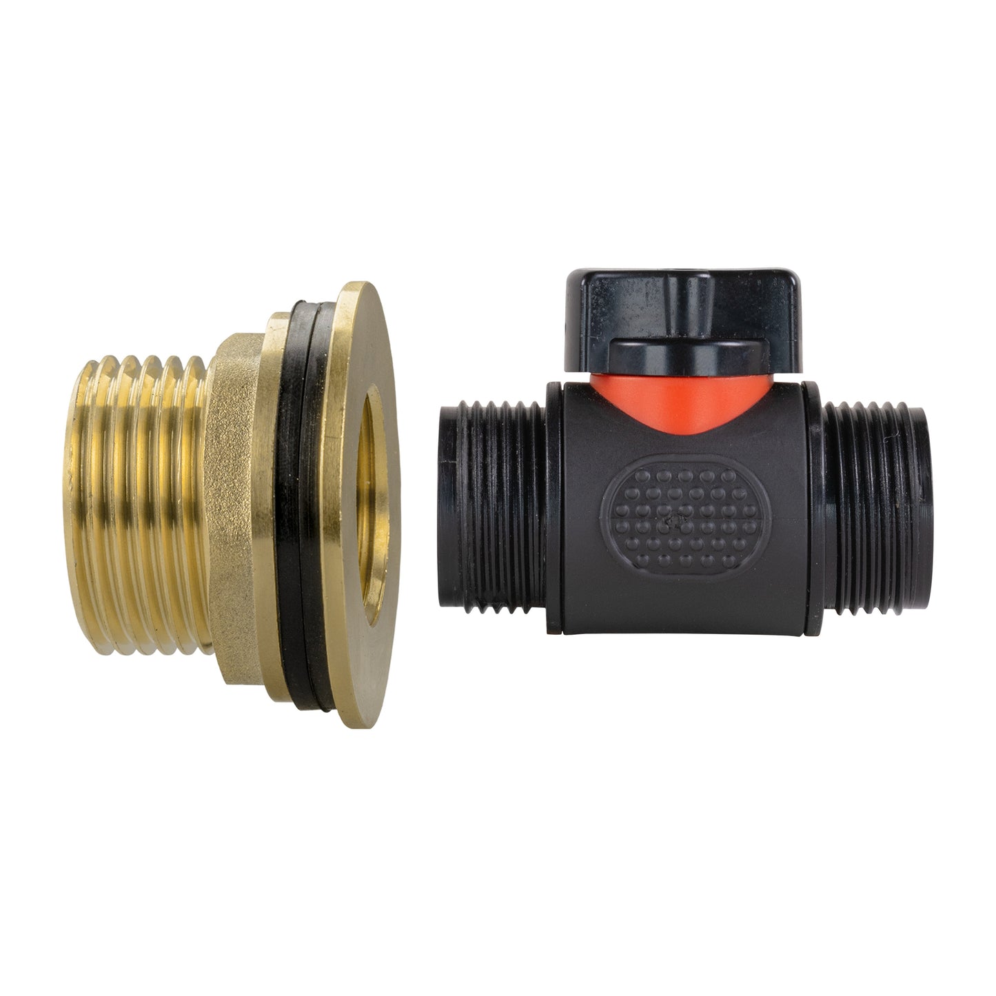 Water Butt Brass Kit 1in with 3/4in BSP In-Line Valve and Drill Bit