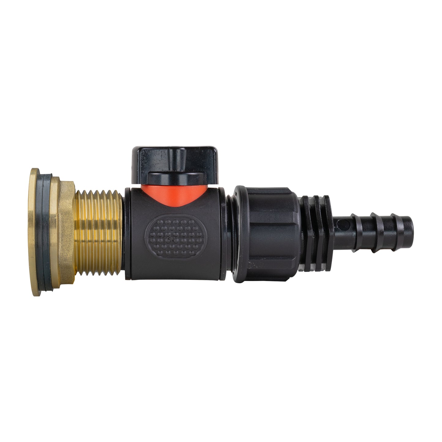 Water Butt Brass Kit 1in with In-Line Valve + 16mm Barb and Drill Bit