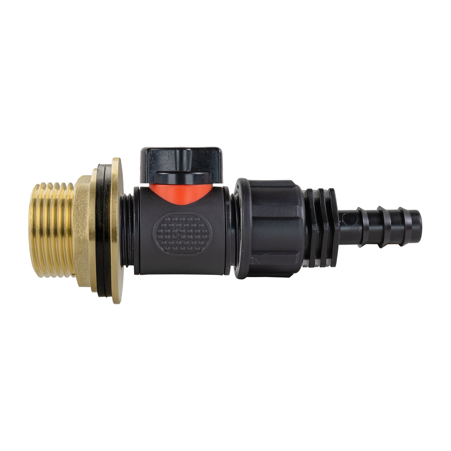 Water Butt Brass Kit 1in with In-Line Valve + 16mm Barb and Drill Bit