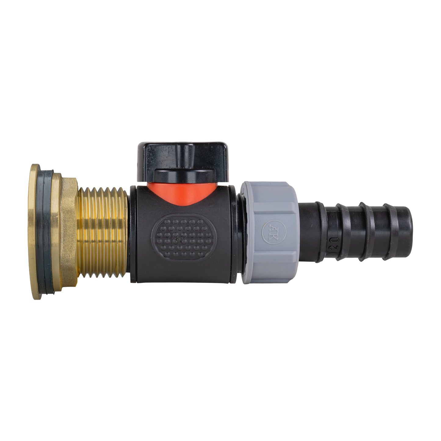 Water Butt Brass Kit 1in with In-Line Valve + 20mm Barb and Drill Bit