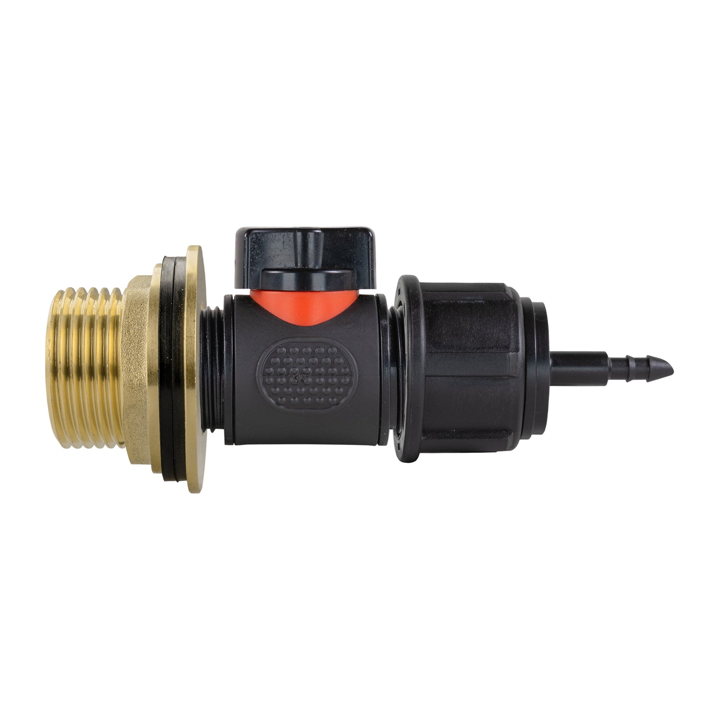 Water Butt Brass Kit 1in with In-Line Valve + 4mm Barb and Drill Bit Tap Adapter